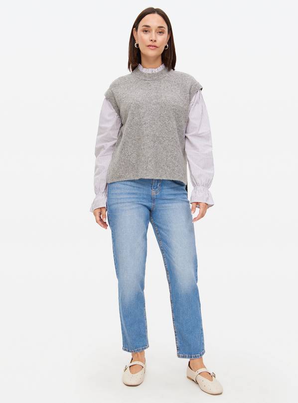 Mid Washed Relaxed Straight Leg Denim Jeans  14S